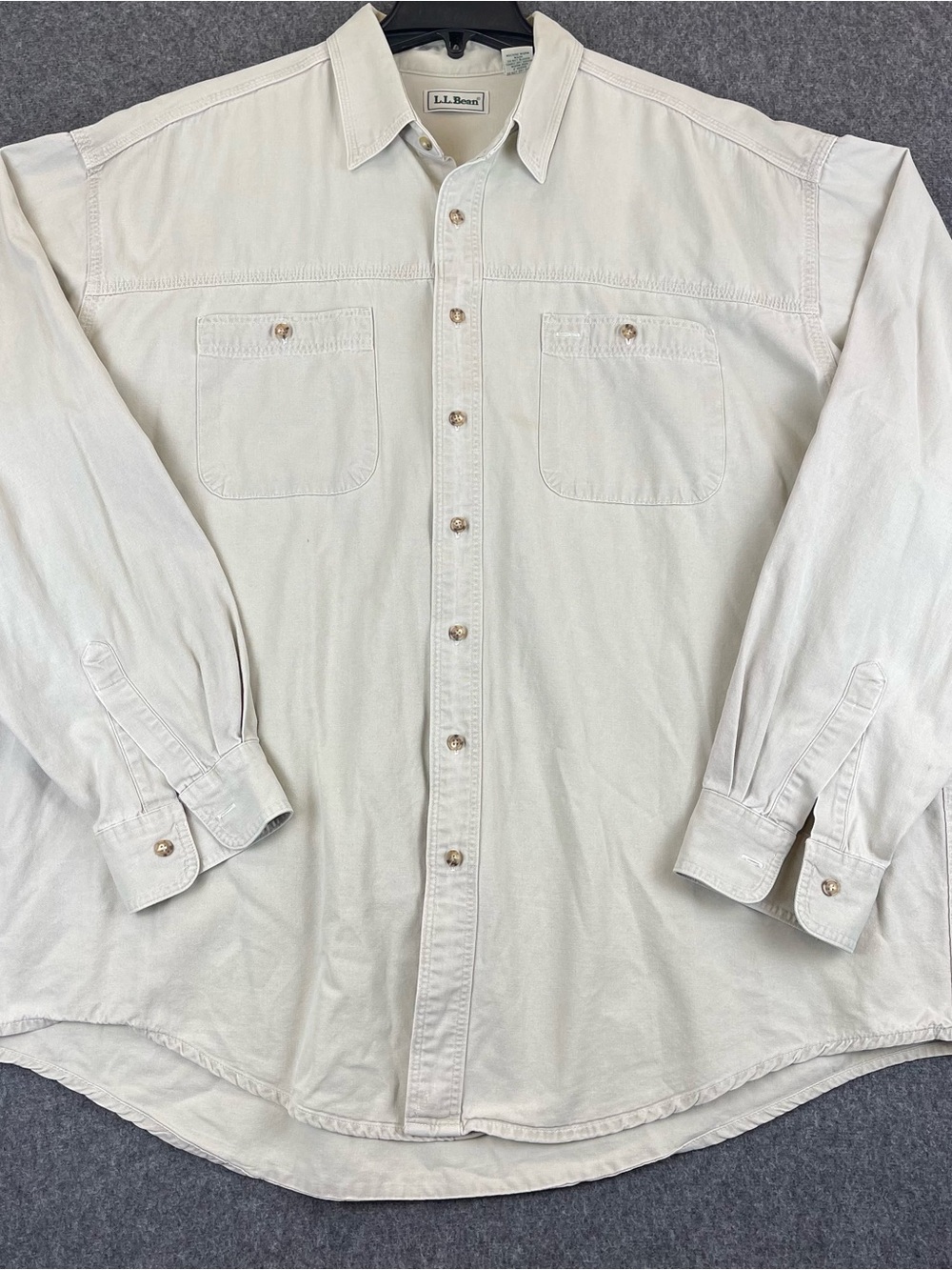 LL Bean Vintage 90’s Shirt Mens 2XL Tall Canvas Beige Made In Canada Workwear